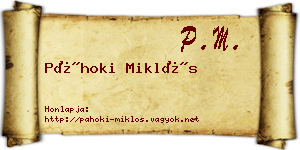 Páhoki Miklós névjegykártya